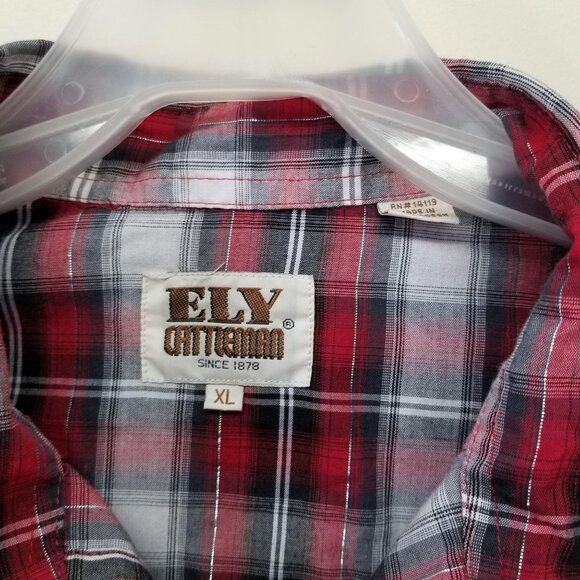 Western Vintage Ely Cattleman Pearl Snap Red Black White Shirt XL Summer Rodeo - Picture 3 of 4